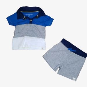 Burt's Bees Baby blue gray white 2 piece short set